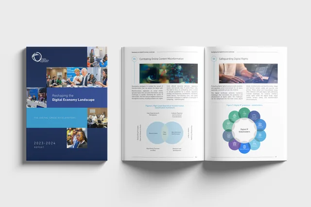 Digital Cooperation Organization annual report spreads designed and produced by DNA